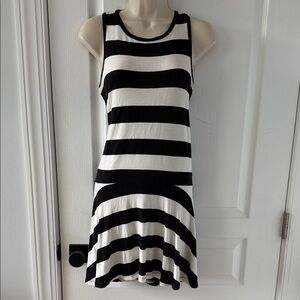 LOFT Striped Fit & Flare Dress Sleeveless Black White Petite SP